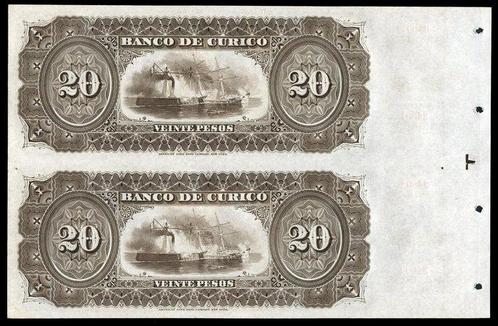 Chili. - 2 x 20 Pesos 18xx - uncut sheet of 2 - Pick S-220r, Postzegels en Munten, Munten | Nederland