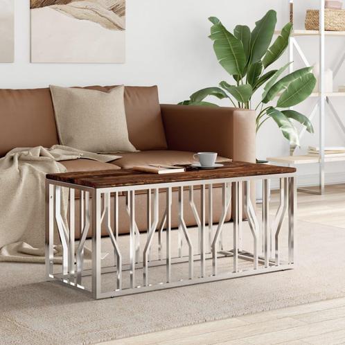 vidaXL Salontafel roestvrij staal en massief hergebruikt, Huis en Inrichting, Tafels | Salontafels, Nieuw, Minder dan 50 cm, Overige houtsoorten