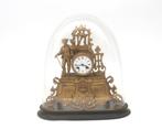 Verguld metalen pendule onder een stolp, Frankrijk, 19e eeuw, Antiek en Kunst, Antiek | Klokken