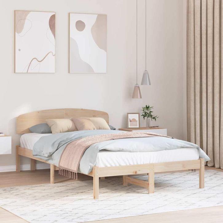 vidaXL Bedframe met hoofdeinde Bruin 135 x 190 cm Massief, Huis en Inrichting, Slaapkamer | Bedden, Bruin, Nieuw, Hout, Verzenden