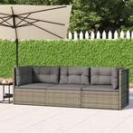 vidaXL 3-delige Loungeset met kussens poly rattan grijs, Verzenden, Nieuw, Rotan, Loungeset