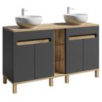Badplaats Badkamermeubel Set Otero 140cm - Grijs met Eiken, Huis en Inrichting, Badkamer | Badkamermeubels, Verzenden, Nieuw, Wastafelkast