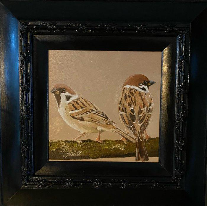 Ben Oude Breuil (1949) - Met z’n tweeën op een tak, Antiek en Kunst, Kunst | Schilderijen | Klassiek