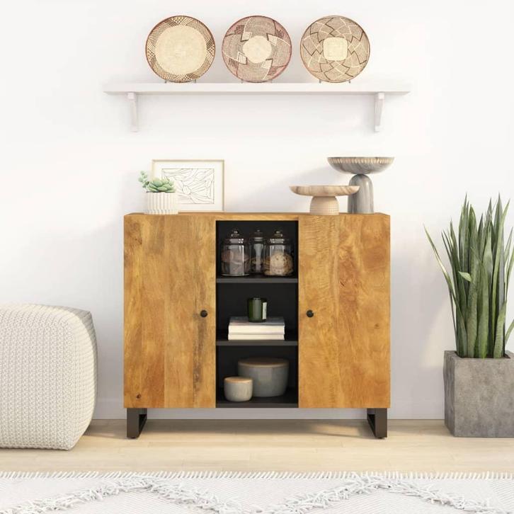 vidaXL Dressoir met 2 deuren 90x33x75 cm massief mangohout, Huis en Inrichting, Kasten | Dressoirs, 25 tot 50 cm, Nieuw, 50 tot 100 cm