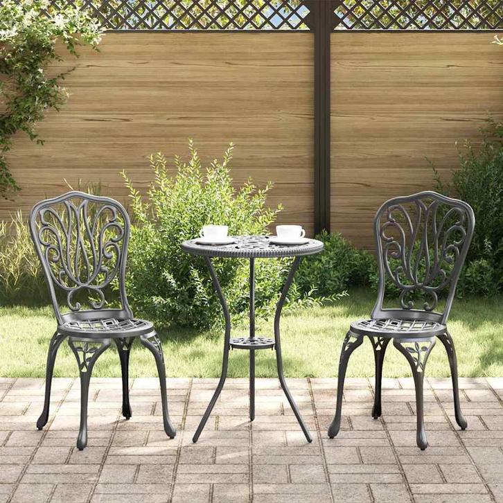 vidaXL Tuin Bistro Set 3 pcs Zwart Aluminium, Tuin en Terras, Tuinsets en Loungesets, Nieuw, Aluminium, Verzenden