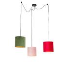 Hanglamp met velours kappen rood, groen en roze - Cava, Huis en Inrichting, Lampen | Hanglampen, Nieuw, Overige materialen, Klassiek / Antiek