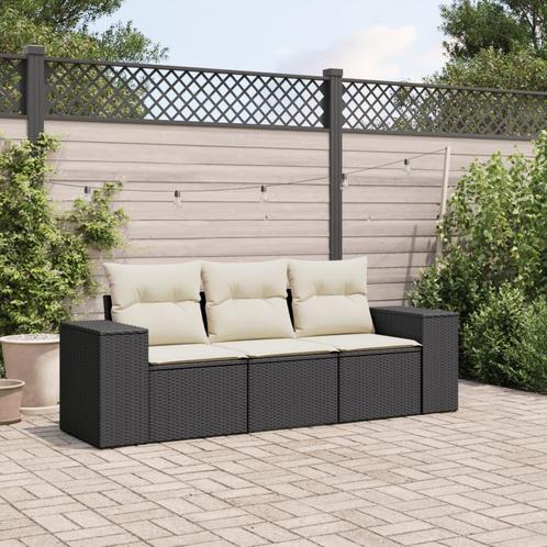 vidaXL 3-delige Loungeset met kussens poly rattan zwart, Tuin en Terras, Tuinsets en Loungesets, Loungeset, Nieuw, Rotan, Verzenden