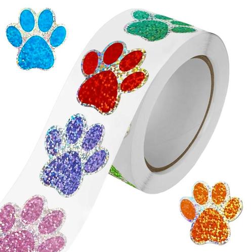 500 Stickers Op Rol - 2.5cm - Pootjes - Poot Glitter -, Diversen, Cadeauverpakkingen, Verzenden