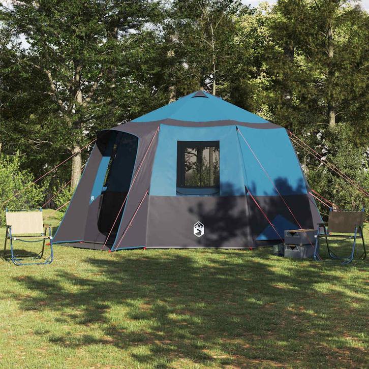 vidaXL Huisje Tent met dak Blauw en Grijs 405 x 405 x 273 cm, Caravans en Kamperen, Tenten, Nieuw, Verzenden