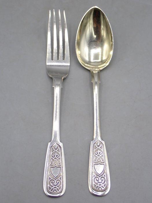Bestekset (2) - .875 (84 Zolotniki) zilver - Vork en lepel, Antiek en Kunst, Antiek | Goud en Zilver