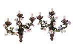 Wandkandelaar - Smeedijzer - Een paar drie-armige wandlampen