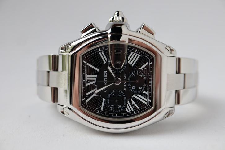 Horloge Cartier Roadster XL Chronograph Full set, Sieraden, Tassen en Uiterlijk, Horloges | Heren, Staal, Zo goed als nieuw, Staal