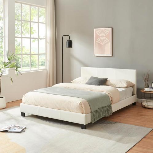 Houten bed Aron kunstleer met bedbodem 140x200 cm wit, Huis en Inrichting, Slaapkamer | Bedden, Nieuw, Verzenden