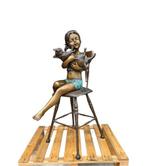 sculptuur, XL Bronze: Girl with Cat - 94 cm - Brons, Antiek en Kunst