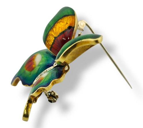 Broche - 18 karaat Geel goud, 18K geelgouden vlinderbroche, Sieraden, Tassen en Uiterlijk, Antieke sieraden