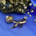 Vintage gouden broche met parel en saffieren, Sieraden, Tassen en Uiterlijk, Broches, Gebruikt, Overige kleuren, Ophalen of Verzenden