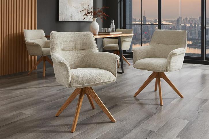 Bureaustoel LE GRAND beige chenille naturel massief, Huis en Inrichting, Stoelen, Ophalen of Verzenden