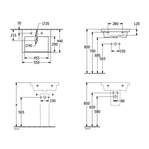 Wastafel Villeroy & Boch Subway 3.0 Met CeramicPlus Zonder, Doe-het-zelf en Verbouw, Sanitair, Ophalen of Verzenden