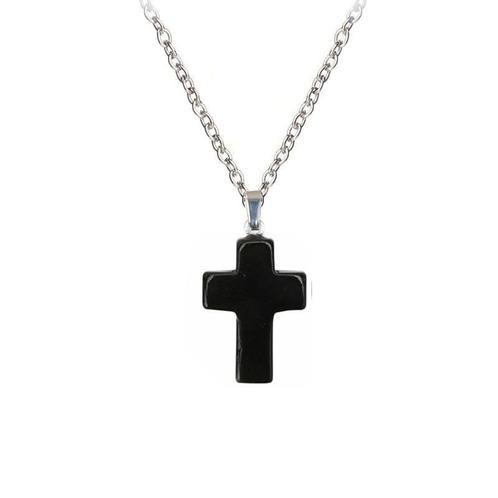 Fako Bijoux® - Ketting - Kruisje Mini - Obsidiaan -, Sieraden, Tassen en Uiterlijk, Kettingen, Verzenden