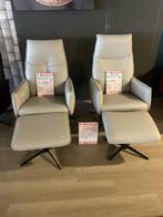 Relaxfauteuil luxe dikleder zilver grijs met voetenbank, Ophalen, Leder grey, Nieuw, 75 tot 100 cm