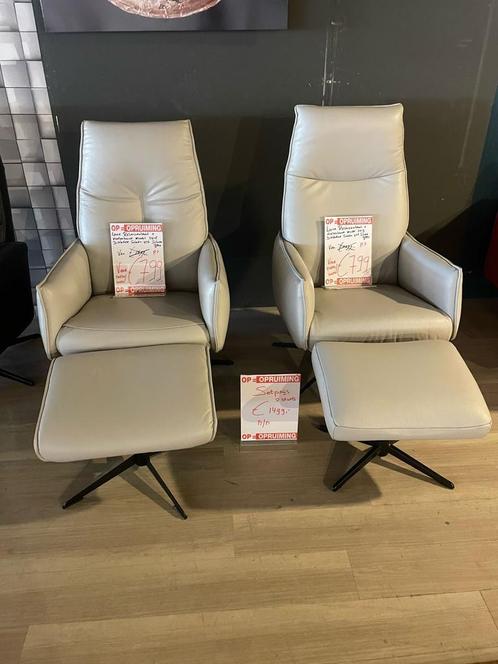 Relaxfauteuil luxe dikleder zilver grijs met voetenbank, Huis en Inrichting, Fauteuils, 75 tot 100 cm, 75 tot 100 cm, Nieuw, Leer