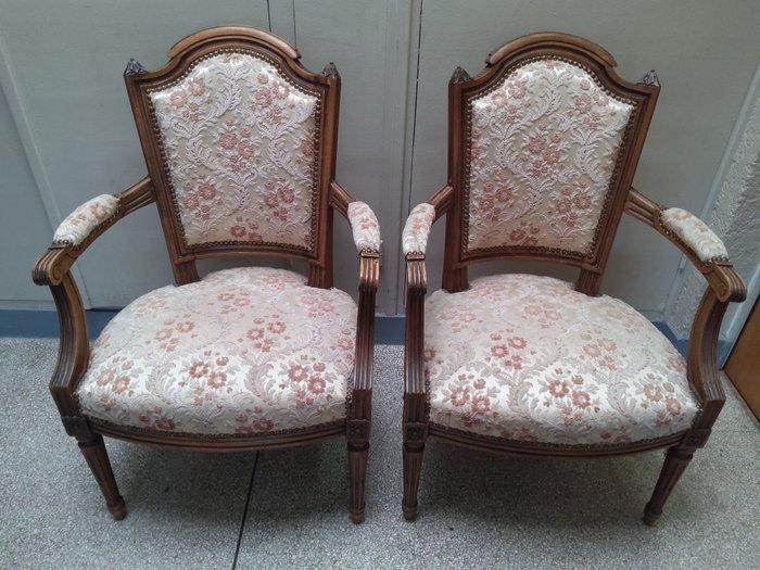 Stoel (2) - wol, katoen, hout, Antiek en Kunst, Curiosa en Brocante