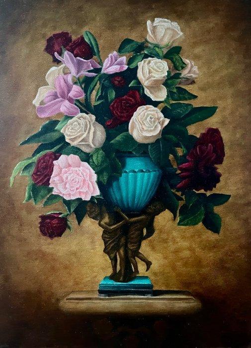 Filippenko Ihor (XX) - Flowers in a blue Vase, Antiek en Kunst, Kunst | Schilderijen | Klassiek