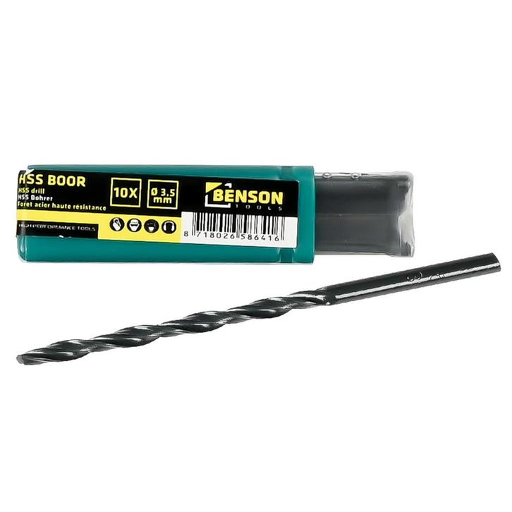 Benson Set van 10 HSS metaalboren - 3.5 mm - rechts snijd..., Doe-het-zelf en Verbouw, Gereedschap | Boormachines, Nieuw, Ophalen of Verzenden