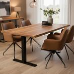 Set van 4 leren eetkamerstoel Wave - Granada Sahara, Ophalen of Verzenden, Nieuw, Leer