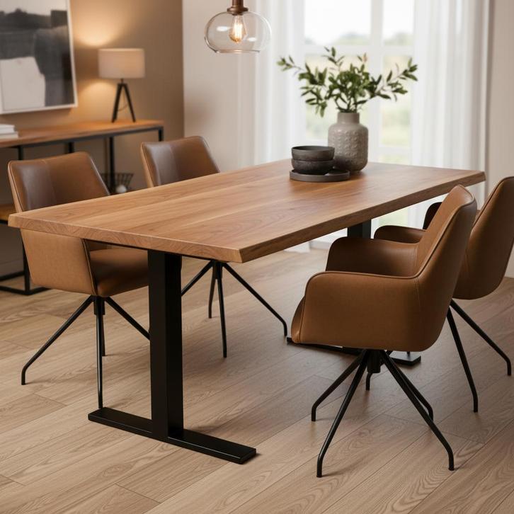 Set van 4 leren eetkamerstoel Wave - Granada Sahara, Huis en Inrichting, Stoelen, Nieuw, Leer, Ophalen of Verzenden