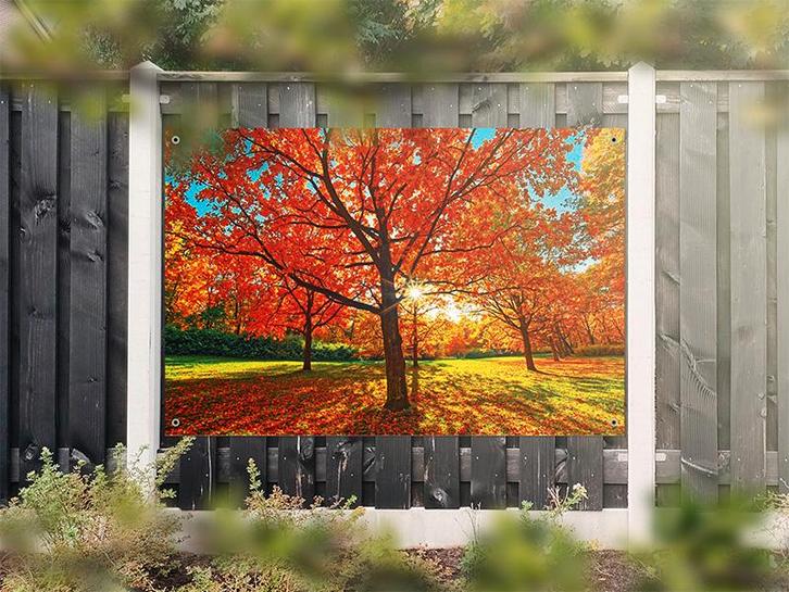 NR 1327: Tuinposter boom herfstkleuren 120x180cm, Tuin en Terras, Tuinwanddecoratie, Nieuw