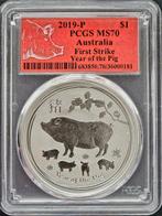 Lunar II - Year of the Pig - 1 oz 2019 PCGS MS70 (POP 1.090), Postzegels en Munten, Munten | Oceanië, Verzenden, Losse munt, Zilver