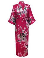KIMU® Kimono Donkerrood 3/4 S-M Yukata Satijn Onder de Knie, Kleding | Dames, Nieuw, Carnaval, Ophalen of Verzenden, Maat 36 (S)