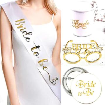 4-delige Vrijgezellenfeest set Bride to Be wit met goud beschikbaar voor biedingen