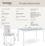 tectake® Eetkamerset met 4 Eetkamerstoelen - Eettafel met gl, Verzenden, Zo goed als nieuw