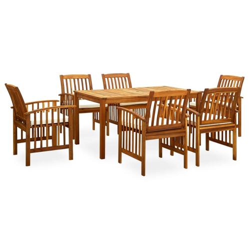 vidaXL 7-delige Tuinset met kussens massief acaciahout, Tuin en Terras, Tuinsets en Loungesets, Tuinset, Nieuw, 6 zitplaatsen