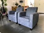 leren fauteuils met houten poten - blauw leer - Echt leer,, Huis en Inrichting, Fauteuils, Nieuw, Ophalen of Verzenden, Landelijk