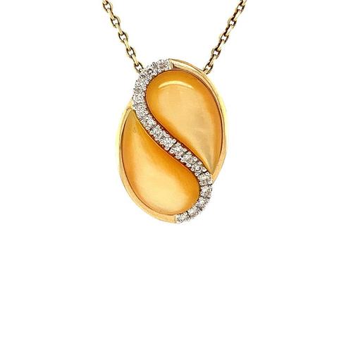 Gouden hanger met parelmoer en diamant 14 krt, Sieraden, Tassen en Uiterlijk, Kettinghangers, Nieuw, Ophalen of Verzenden