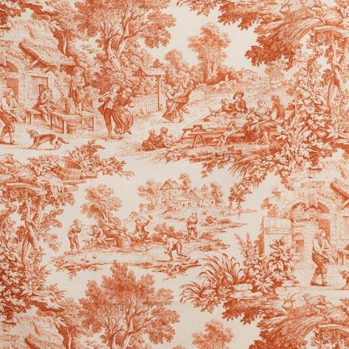 Elegante Toile de Jouy Oranje - Textiel - 250 cm - 280 cm, Antiek en Kunst, Antiek | Kleden en Textiel