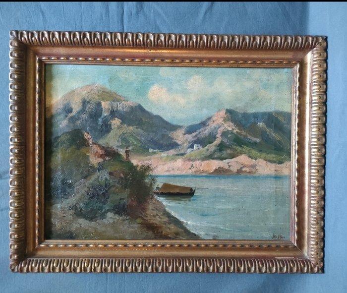 Scuola italiana (XIX), firmato - Scorcio di laghetto, Antiek en Kunst, Kunst | Schilderijen | Klassiek