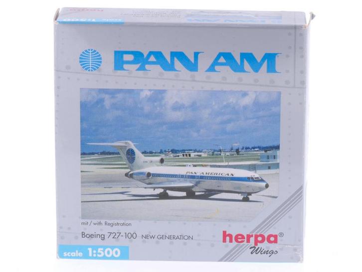 Schaal 1:500 Herpa 512633 Pan Am Boeing 727-100 Reg. N357..., Hobby en Vrije tijd, Modelbouw | Vliegtuigen en Helikopters, Zo goed als nieuw