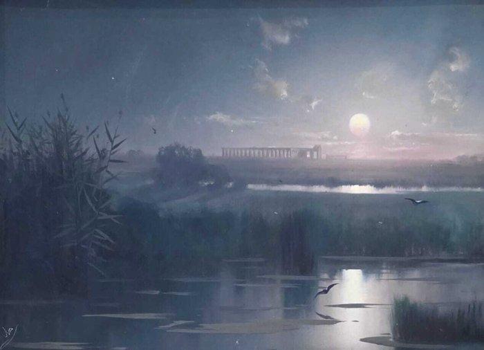 Cesare Uva (1824-1886) - Paestum, Antiek en Kunst, Kunst | Schilderijen | Klassiek