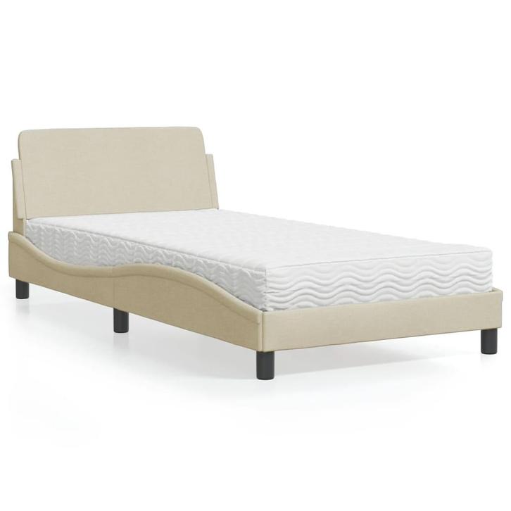 vidaXL Bed met matras Dover stof crèmekleurig 100x200 cm, Huis en Inrichting, Slaapkamer | Bedden, 100 cm, 200 cm, Crème, Eenpersoons