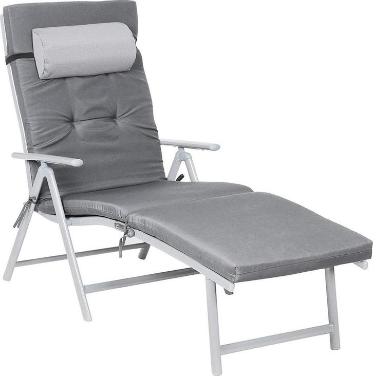 2dekans | ODADDY® Ligbed - Opvouwbaar - Grijs - Zonnebed, Tuin en Terras, Tuinsets en Loungesets, Zo goed als nieuw, Ophalen of Verzenden