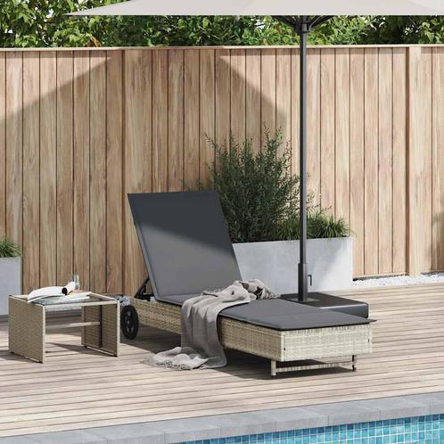 vidaXL Ligbed met wielen en kussens poly rattan lichtgrijs, Tuin en Terras, Ligbedden, Nieuw, Verzenden