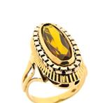 18 Krt. Gouden ring met gele saffier (geelgoud, diamant), Gebruikt, Overige kleuren, Ophalen of Verzenden, Kleiner dan 17