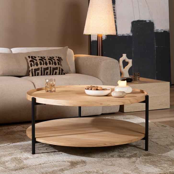 50% Korting: Salontafel Rio Ø90 cm blank eiken, Huis en Inrichting, Tafels | Salontafels, Zo goed als nieuw, Eikenhout, Rond, Ophalen