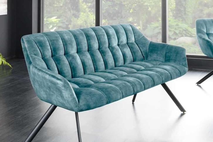 Eetkamerbank PAPILLON 165cm petrol fluweel met rugleuningen, Huis en Inrichting, Banken | Bankstellen, Ophalen of Verzenden