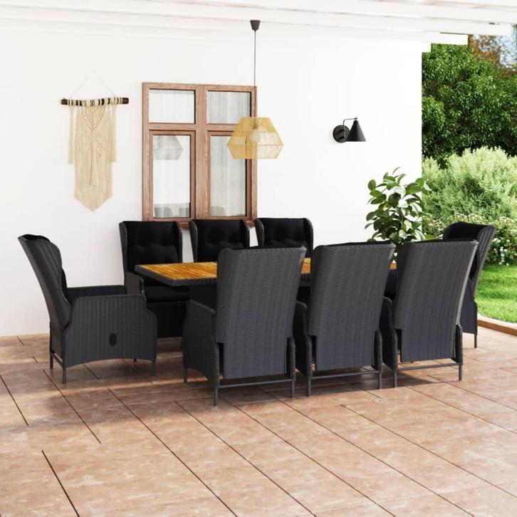 vidaXL 9-delige Tuinset met kussens poly rattan donkergrijs, Tuin en Terras, Tuinsets en Loungesets, Tuinset, Nieuw, 8 zitplaatsen