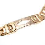 Bicolor gouden platte schakel armband met wiebertjes | 22 cm, Ophalen of Verzenden, Gebruikt, Overige kleuren, Goud